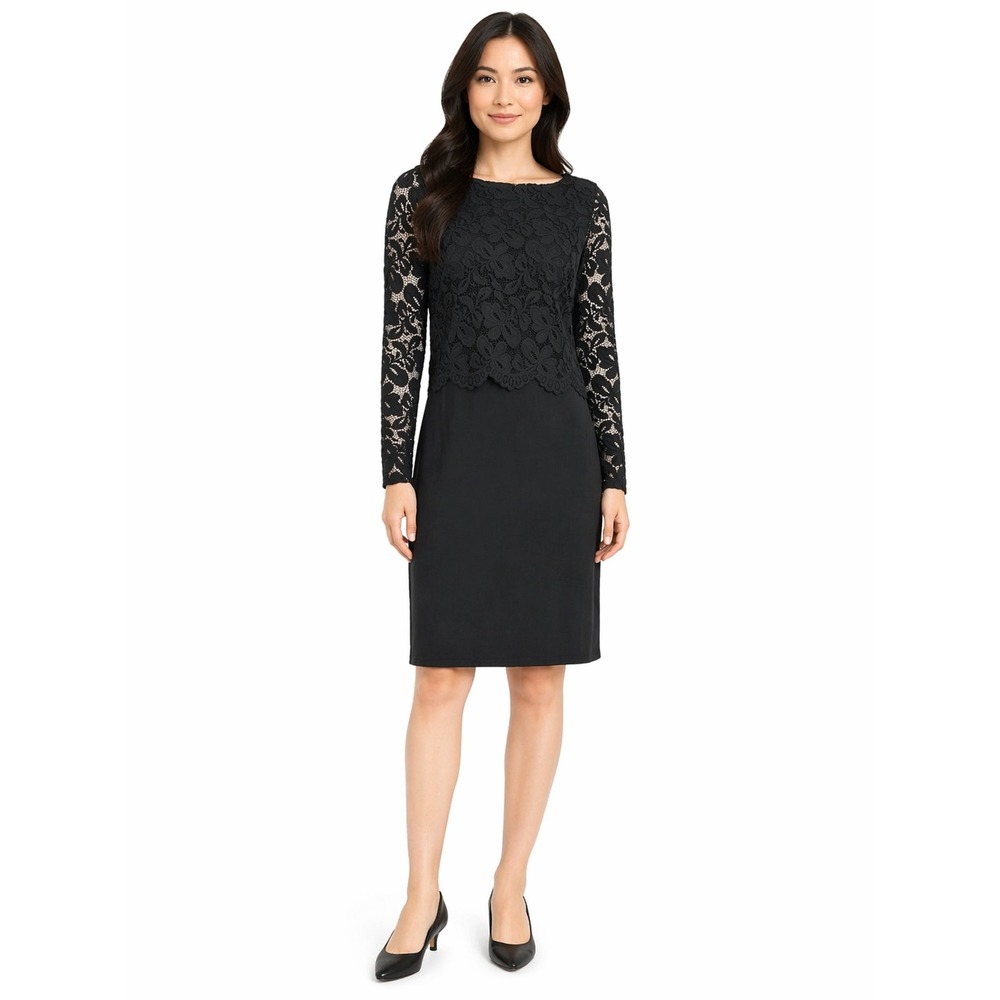 J Jill Dress Womens XS Black Lace Overlay Shift Cocktail Wedding Guest Elegant